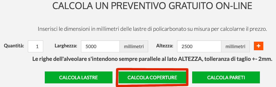 come calcolare preventivo copertura policarbonato