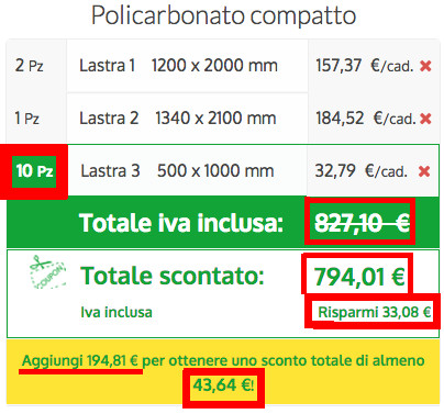 lastre policarbonato sconti quantità