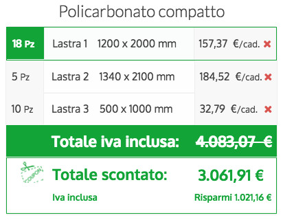 lastre di policarbonato su misura scontate