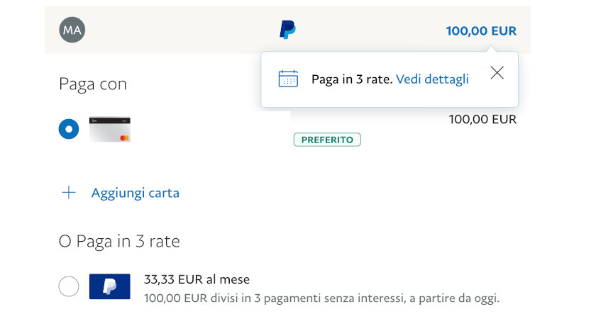 PayPal 3 rate checkout secondo step